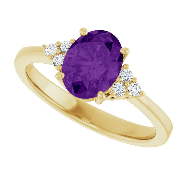 10K Gold Oval Natural Amethyst & Lab-Grown Diamond Accented Ring – 6x4mm - Yellow Gold - view 5