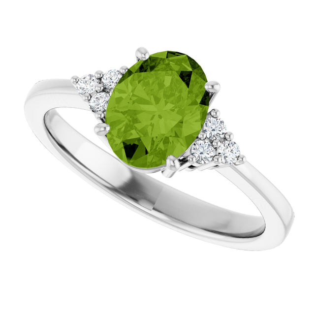 10K Gold Oval Natural Peridot & Lab-Grown Diamond Accented Ring – 6x4mm - White Gold - view 5