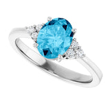10K Gold Emerald Natural Aquqmarine and Lab-Grown Diamond Accented Ring - White Gold - view 5