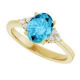 10K Gold Emerald Natural Aquqmarine and Lab-Grown Diamond Accented Ring - Yellow Gold - view 5