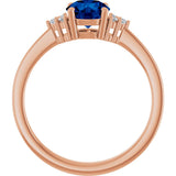 14K Gold Oval Lab-Grown Blue Sapphire & Lab-Grown Diamond Accented Ring – 6-8mm Stones - Rose Gold - view 2