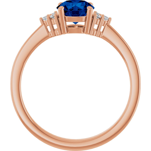 14K Gold Oval Lab-Grown Blue Sapphire & Lab-Grown Diamond Accented Ring – 6-8mm Stones - Rose Gold - view 2