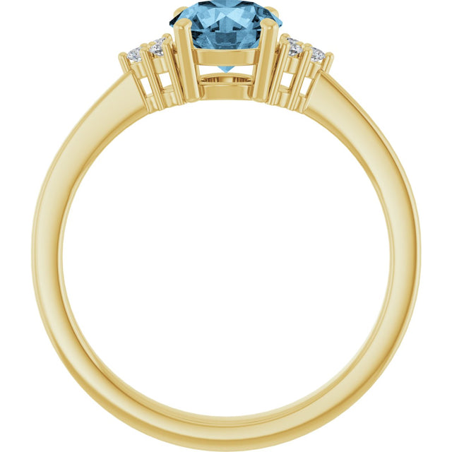 10K Gold Oval Natural Sky Blue Topaz & Lab-Grown Diamond Accented Ring – 6x4mm - Yellow Gold - view 2