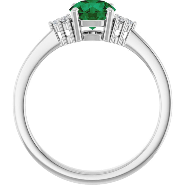 10K Gold Oval Lab-Grown Emerald & Lab-Grown Diamond Accented Ring – 6x4mm - White Gold - view 2