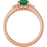 14K Gold Oval Lab-Grown Emerald & Lab-Grown Diamond Accented Ring – 6-8mm Stones - Rose Gold - view 2