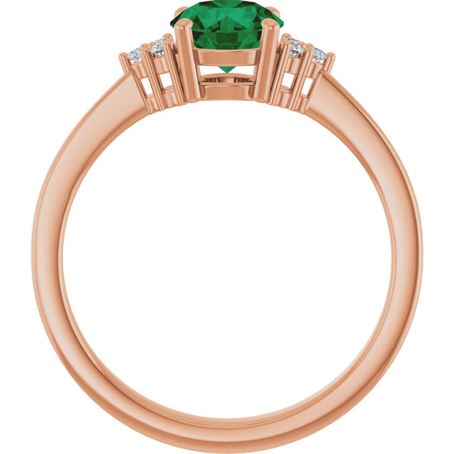 14K Gold Oval Lab-Grown Emerald & Lab-Grown Diamond Accented Ring – 6-8mm Stones - Rose Gold - view 2