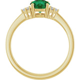 10K Gold Oval Lab-Grown Emerald & Lab-Grown Diamond Accented Ring – 6x4mm - Yellow Gold - view 2