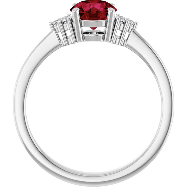10K Gold Oval Lab-Grown Ruby & Lab-Grown Diamond Accented Ring – 6x4mm - White Gold - view 2