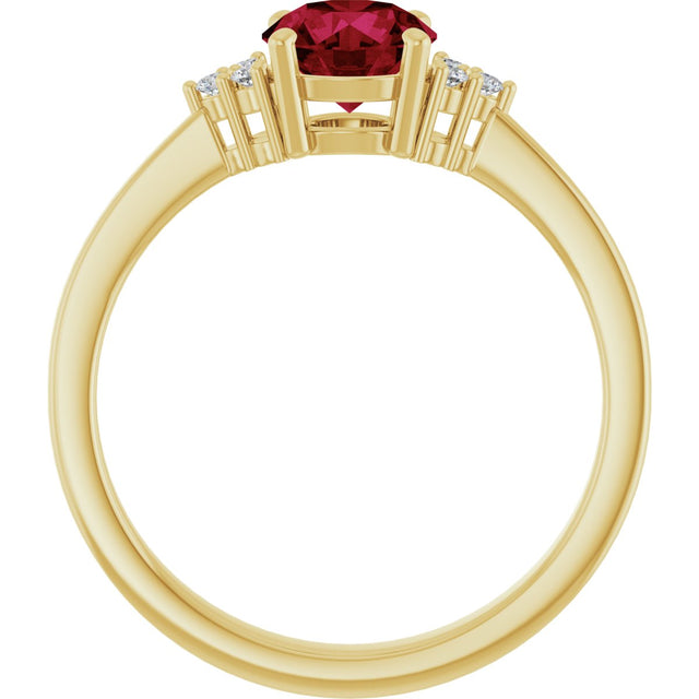 10K Gold Oval Lab-Grown Ruby & Lab-Grown Diamond Accented Ring – 6x4mm - Yellow Gold - view 2