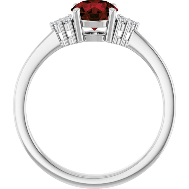 10K Gold Oval Natural Mozambique Garnet & Lab-Grown Diamond Accented Ring – 6x4mm - White Gold - view 2