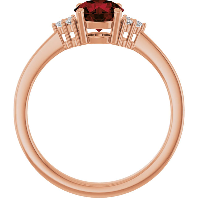 14K Gold Oval Natural Mozambique Garnet & Lab-Grown Diamond Accented Ring – 6x4mm - Rose Gold - view 2
