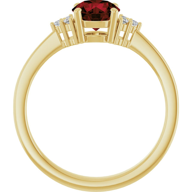 10K Gold Oval Natural Mozambique Garnet & Lab-Grown Diamond Accented Ring – 6x4mm - Yellow Gold - view 2