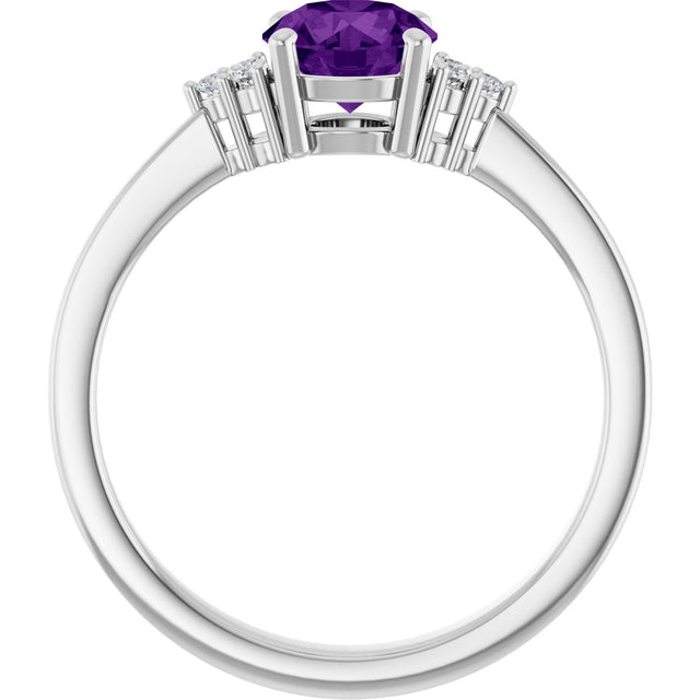 10K Gold Oval Natural Amethyst & Lab-Grown Diamond Accented Ring – 6x4mm - White Gold - view 2