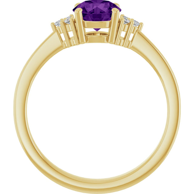 10K Gold Oval Natural Amethyst & Lab-Grown Diamond Accented Ring – 6x4mm - Yellow Gold - view 2