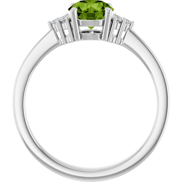 10K Gold Oval Natural Peridot & Lab-Grown Diamond Accented Ring – 6x4mm - White Gold - view 2