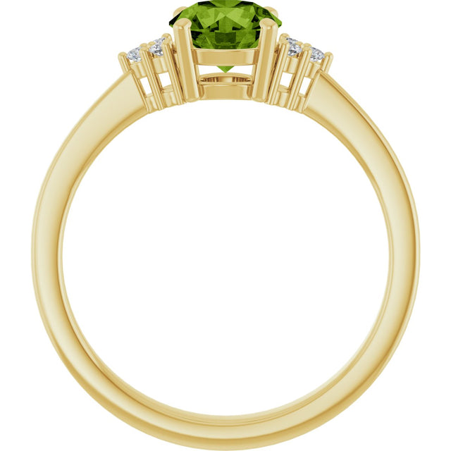 10K Gold Oval Natural Peridot & Lab-Grown Diamond Accented Ring – 6x4mm - Yellow Gold - view 2