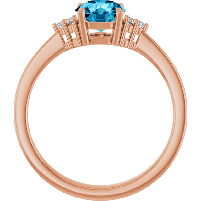 14K Gold Oval Lab-Grown Diamond Accented Ring - Rose Gold - view 2