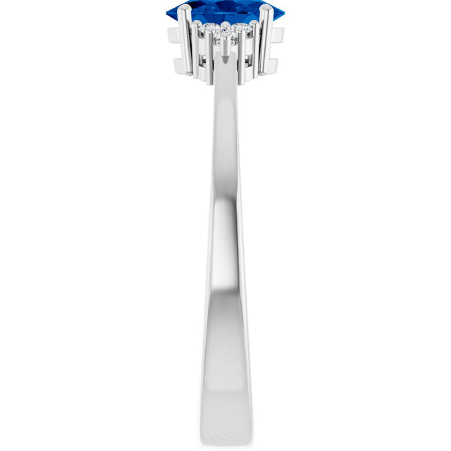 10K Gold Oval Lab-Grown Blue Sapphire & Lab-Grown Diamond Accented Ring – 6x4mm - White Gold - view 4