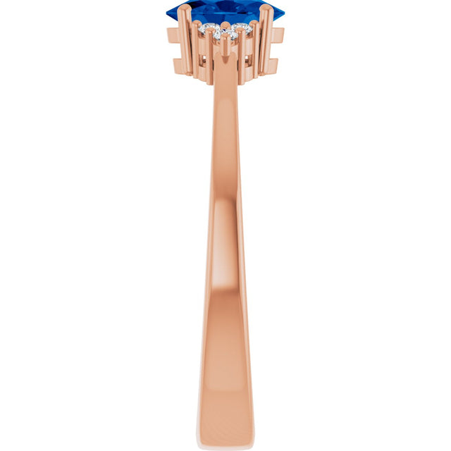 14K Gold Oval Lab-Grown Blue Sapphire & Lab-Grown Diamond Accented Ring – 6-8mm Stones - Rose Gold - view 4