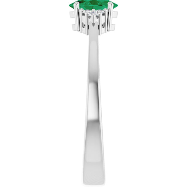 10K Gold Oval Lab-Grown Emerald & Lab-Grown Diamond Accented Ring – 6x4mm - White Gold - view 4