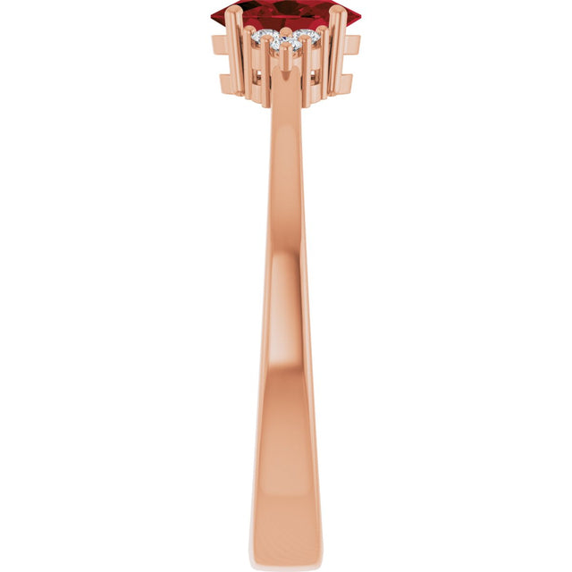 14K Gold Oval Natural Mozambique Garnet & Lab-Grown Diamond Accented Ring – 6x4mm - Rose Gold - view 4