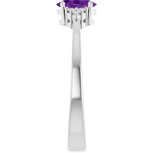 10K Gold Oval Natural Amethyst & Lab-Grown Diamond Accented Ring – 6x4mm - White Gold - view 4