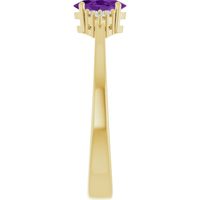 10K Gold Oval Natural Amethyst & Lab-Grown Diamond Accented Ring – 6x4mm - Yellow Gold - view 4