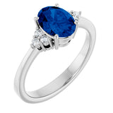 10K Gold Oval Lab-Grown Blue Sapphire & Lab-Grown Diamond Accented Ring – 6x4mm - White Gold