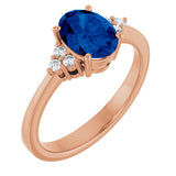 14K Gold Oval Lab-Grown Blue Sapphire & Lab-Grown Diamond Accented Ring – 6-8mm Stones - Rose Gold