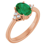 14K Gold Oval Lab-Grown Emerald & Lab-Grown Diamond Accented Ring – 6-8mm Stones - Rose Gold