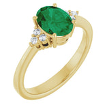 10K Gold Oval Lab-Grown Emerald & Lab-Grown Diamond Accented Ring – 6x4mm - Yellow Gold
