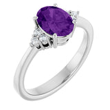 Platinum Oval Natural Amethyst & Lab-Grown Diamond Accented Ring – 6x4mm