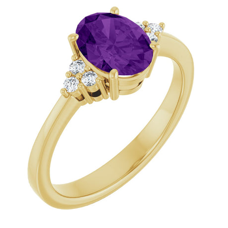 10K Gold Oval Natural Amethyst & Lab-Grown Diamond Accented Ring – 6x4mm - Yellow Gold