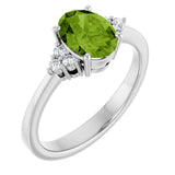10K Gold Oval Natural Peridot & Lab-Grown Diamond Accented Ring – 6x4mm - White Gold