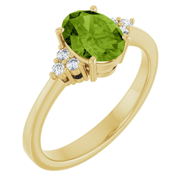 10K Gold Oval Natural Peridot & Lab-Grown Diamond Accented Ring – 6x4mm - Yellow Gold