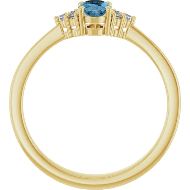 10K Gold Oval Natural Sky Blue Topaz & Lab-Grown Diamond Accented Ring – 6x4mm - Yellow Gold - view 2