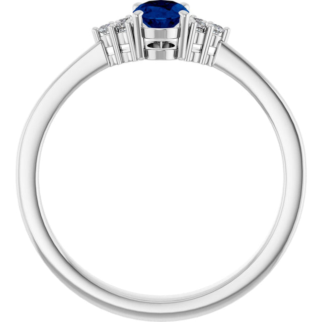 10K Gold Oval Lab-Grown Blue Sapphire & Lab-Grown Diamond Accented Ring – 6x4mm - White Gold - view 2