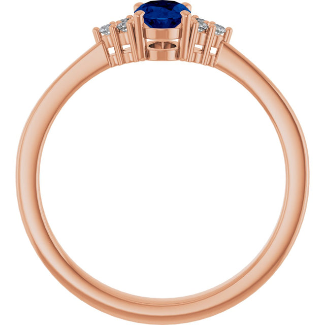 14K Gold Oval Lab-Grown Blue Sapphire & Lab-Grown Diamond Accented Ring – 6-8mm Stones - Rose Gold - view 2