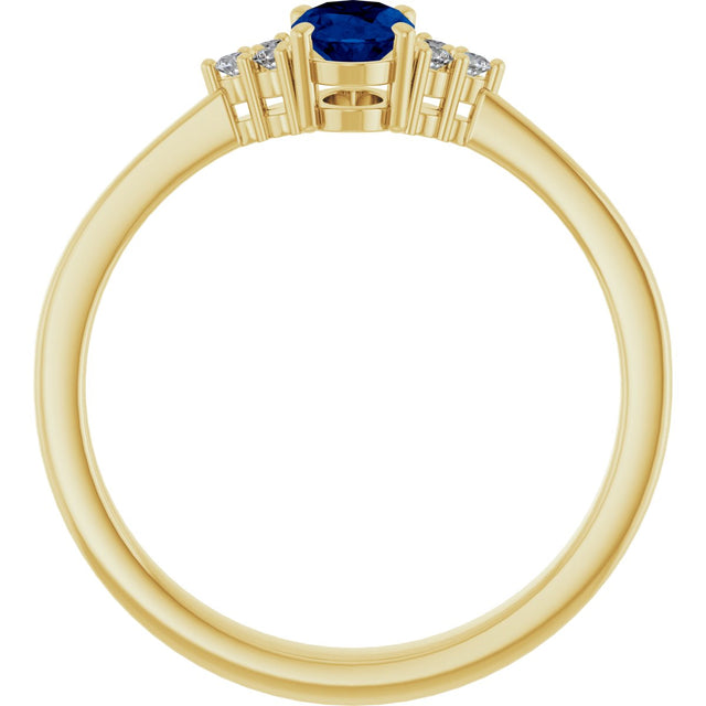 10K Gold Oval Lab-Grown Blue Sapphire & Lab-Grown Diamond Accented Ring – 6x4mm - Yellow Gold - view 2