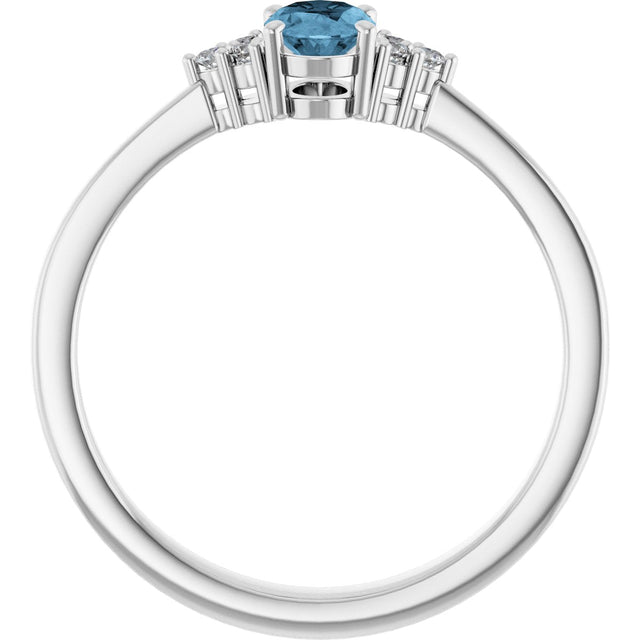 10K Gold Oval Natural Sky Blue Topaz & Lab-Grown Diamond Accented Ring – 6x4mm - White Gold - view 2
