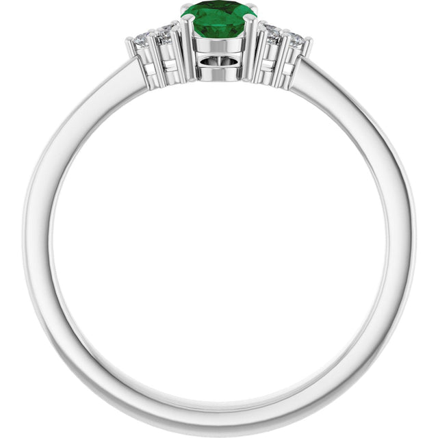 10K Gold Oval Lab-Grown Emerald & Lab-Grown Diamond Accented Ring – 6x4mm - White Gold - view 2