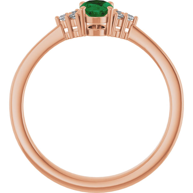 14K Gold Oval Lab-Grown Emerald & Lab-Grown Diamond Accented Ring – 6-8mm Stones - Rose Gold - view 2