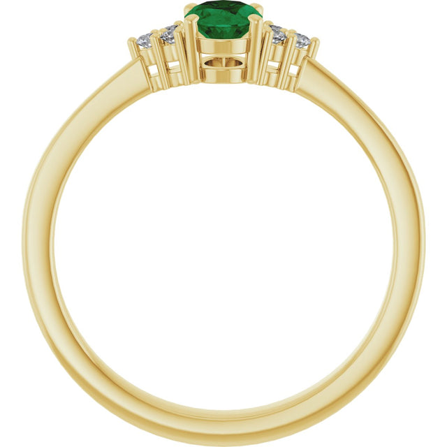 10K Gold Oval Lab-Grown Emerald & Lab-Grown Diamond Accented Ring – 6x4mm - Yellow Gold - view 2