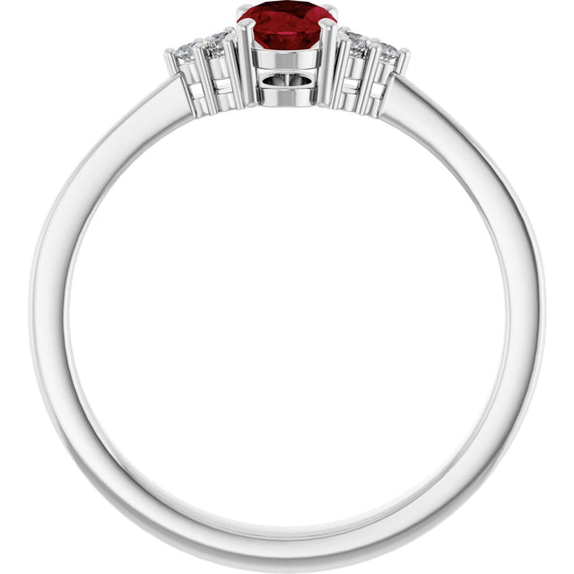 10K Gold Oval Lab-Grown Ruby & Lab-Grown Diamond Accented Ring – 6x4mm - White Gold - view 2