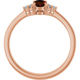 14K Gold Oval Natural Mozambique Garnet & Lab-Grown Diamond Accented Ring – 6x4mm - Rose Gold - view 2