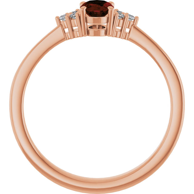 14K Gold Oval Natural Mozambique Garnet & Lab-Grown Diamond Accented Ring – 6x4mm - Rose Gold - view 2