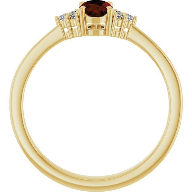 10K Gold Oval Natural Mozambique Garnet & Lab-Grown Diamond Accented Ring – 6x4mm - Yellow Gold - view 2