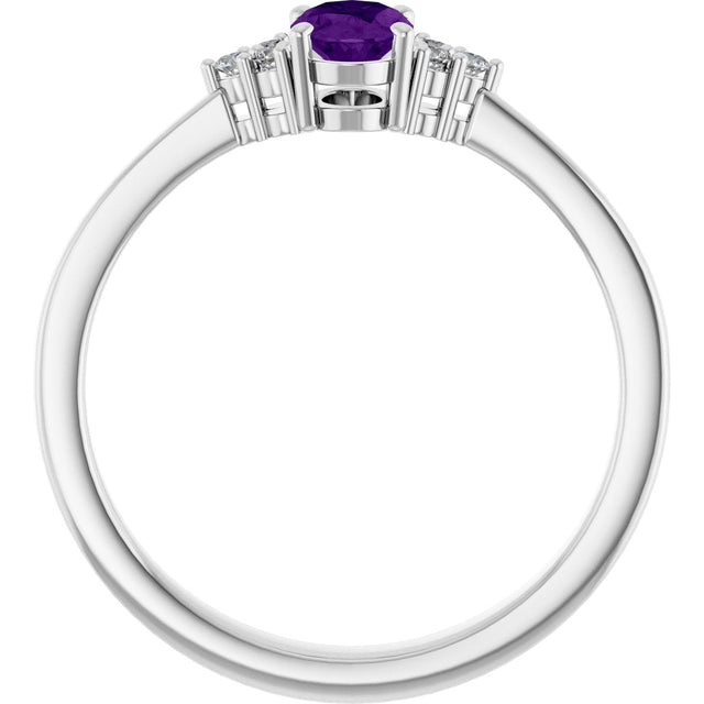 10K Gold Oval Natural Amethyst & Lab-Grown Diamond Accented Ring – 6x4mm - White Gold - view 2