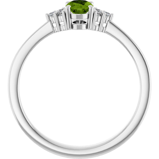 10K Gold Oval Natural Peridot & Lab-Grown Diamond Accented Ring – 6x4mm - White Gold - view 2