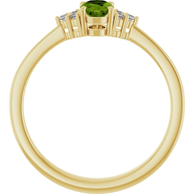 10K Gold Oval Natural Peridot & Lab-Grown Diamond Accented Ring – 6x4mm - Yellow Gold - view 2
